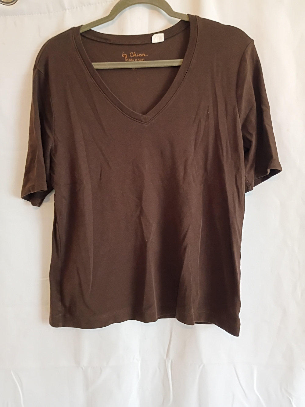 Chico's Woman's Size 2-Large Brown V-Neck Short Sleeve Shirt